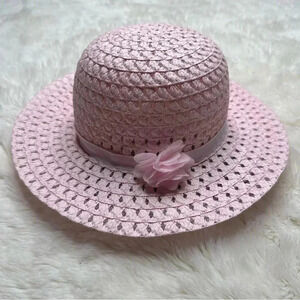 Pink Straw  Hat Girls Flower Size 5T
